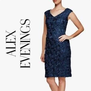 ALEX EVENINGS ROSETTE & SEQUIN SHEATH DRESS size 10